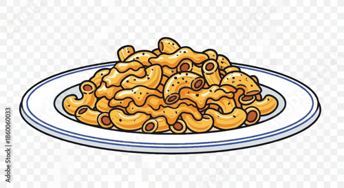 Creamy Macaroni and Cheese Pasta on Plate Illustration