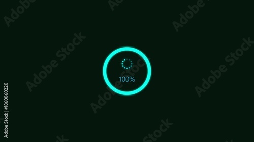 Abstract circle loading processing bar icon animation. Circle loading animation with glowing effect. 0 to 100% loading boll.