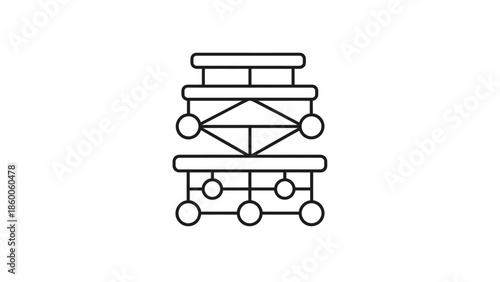 Simple black and white line art icon depicting a layered neural network structure illustrating complex machine learning and artificial intelligence processing concepts clearly