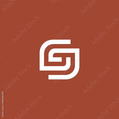 Sleek and professional abstract letter G or GG logo icon, designed with continuous white lines on a warm reddish-brown background, symbolizing connection, flow, and modern identity