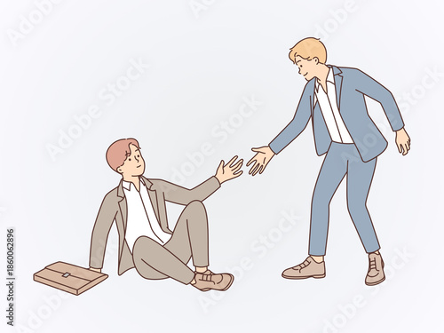Tableau sur toile Businessman Helping Partner Stand Up After Failure