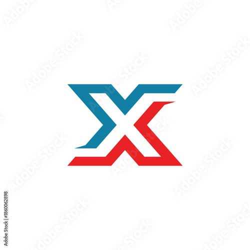 Abstract geometric letter X logo design, red and blue lines forming a modern, dynamic symbol on a white background