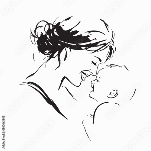 happy mother with baby Silhouette Logo Vector on White Background