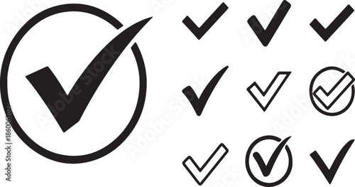 Set of Black Checkmark Icons and Tick Symbols Vector Collection