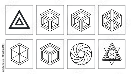 Set of Minimalist Sacred Geometry and Optical Illusion Line Icons
