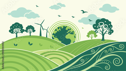 Eco-Friendly Green Landscape with Renewable Energy and Sustainable Environment Concept