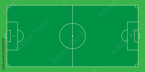 Football fields top view. Soccer grass fields with chalk lines. Green grass field background. Vector Football - Soccer Field. Scheme and marking of the football field, soccer field.eps10