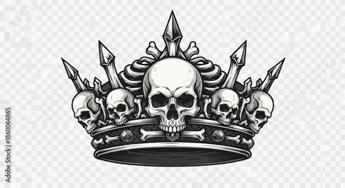 Intricate Gothic Style Silver Crown Featuring Realistic Skulls and Ornamental Details for Dark Fantasy