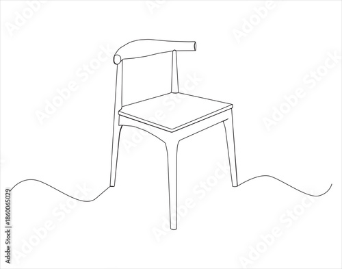 Continuous one line drawing of wooden chair. One line drawing illustration of wooden chair. Wooden chair concept line art. Editable outline