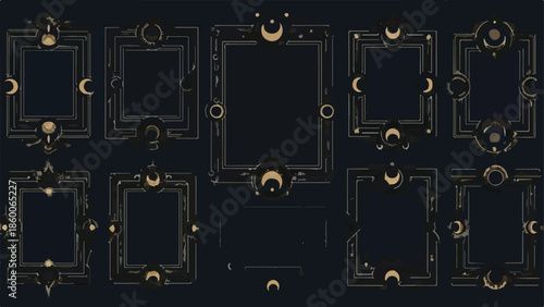 Elegant Celestial Golden Frames Collection Vector Illustration with Moon and Stars