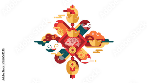Vibrant ornament for Chinese New Year 2026 featuring a lampoin against a white background with warm, festive tones and a shallow depth of field.