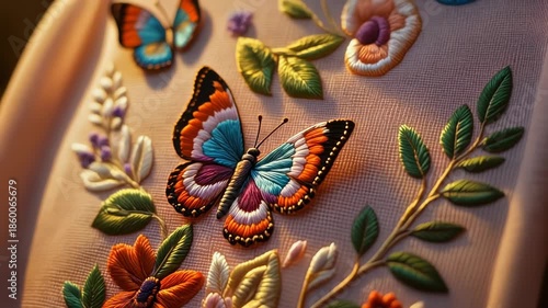 Embroidered butterfly close