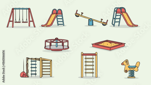 Collection of playground equipment icons for childrens fun.