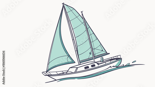 Minimalist Illustration of a Sailing Yacht Gliding on Ocean Waves