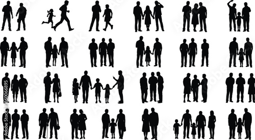Large Collection of Family Silhouettes Featuring Diverse Groups Parents Children Couples and Friends in Various Social Settings for Creative Design Projects