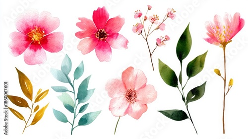 Wallpaper Mural Collection of watercolor botanical illustrations featuring delicate leaves and flowers in soft natural tones Torontodigital.ca