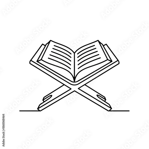 Open book on stand isolated on white background