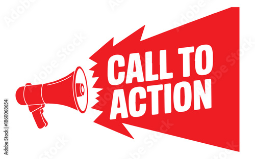 Bold call to action message with megaphone on white background