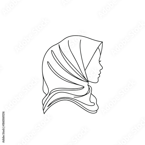 Side profile of a woman wearing a headscarf isolated on white background