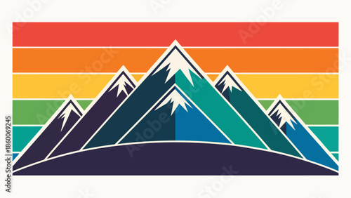 Vibrant mountain landscape with colorful rainbow sky