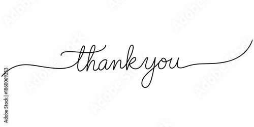 thank you lettering continuous single one line art drawn  phrase on white black background. hand drawing of word text thanks