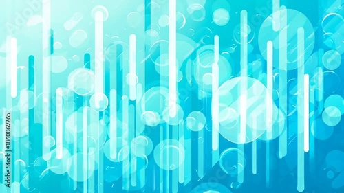 Sparkling Aqua Water Bokeh Background with Vertical Light Streaks and Floating Bubbles – Abstract Fresh Cinematic Motion Loop