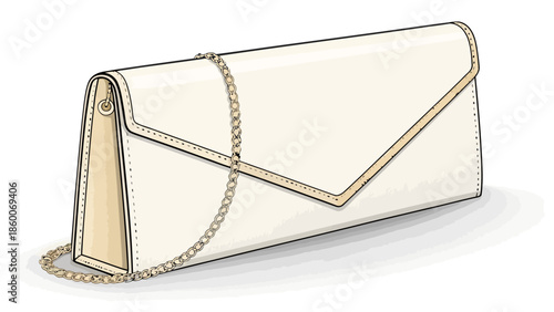 Elegant white leather clutch with gold chain strap