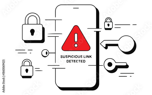 Warning signs of suspicious link on mobile phone screen