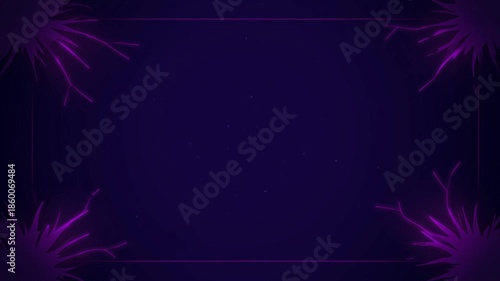 Minimalist Dark Purple Magical Aura Background with Neon Corner Bursts, Subtle Floating Particles, and Thin Glowing Frame Border – Abstract Cinematic Loop