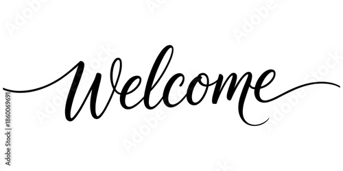 One continuous line drawing typography line art of welcome word writing isolated on white background. Welcome calligraphy lettering. One line continuous word welcome. Vector illustration.