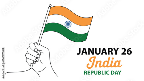 January 26 india republic day illustration with hand holding indian tricolor flag symbolizing national pride freedom and patriotic celebration