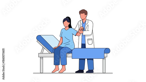 Healthcare professional conducts a thorough physical examination on a female patient's shoulder, demonstrating injury assessment and rehabilitation support in a modern medical clinic setting