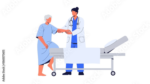 Compassionate female doctor provides dedicated support and medical assistance to an elderly patient during a health check-up, emphasizing professional healthcare, elder care, and well-being