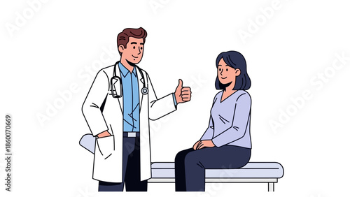 Doctor giving a thumbs-up gesture to a smiling female patient during a successful medical consultation, indicating good news or a positive outcome in healthcare