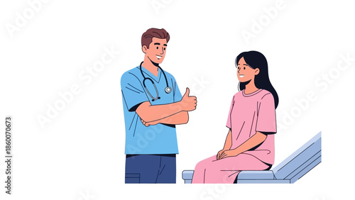 Caring doctor providing a reassuring medical consultation and positive advice to a female patient, fostering trust and clear communication during a check-up