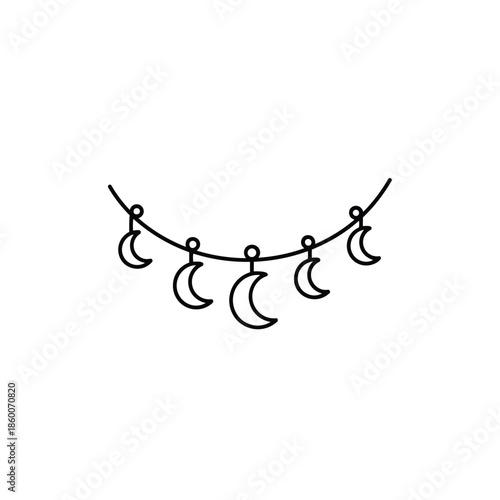 Elegant crescent moon garland isolated on white background