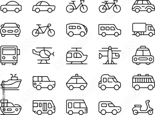Collection of transportation line icons