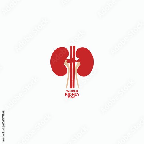 Red anatomical kidneys with beige renal vessels and "World Kidney Day" text