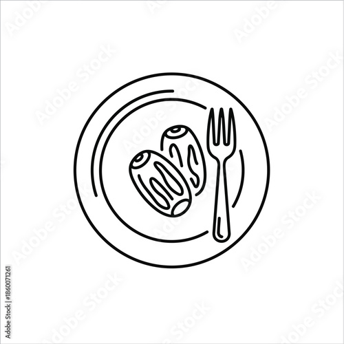 Plate with food and fork isolated on white background