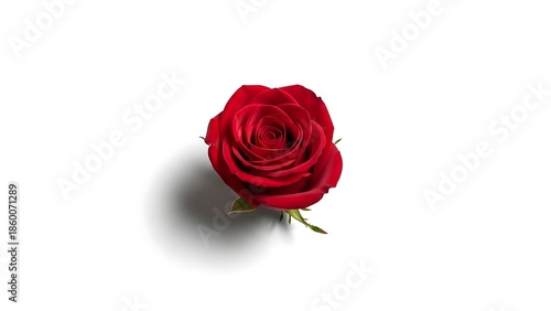 Single Perfect Dark Red Rose Bloom on Minimalist White Background, Clean Elegant Floral Design Element for Modern Branding