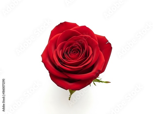 Single Perfect Dark Red Rose Bloom on Minimalist White Background, Clean Elegant Floral Design Element for Modern Branding