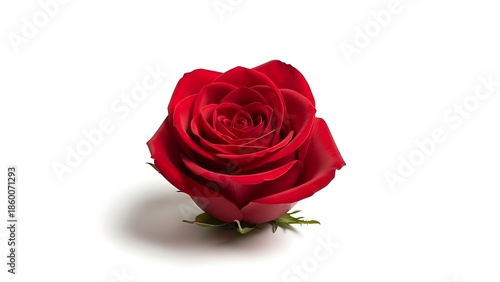 Single Perfect Dark Red Rose Bloom on Minimalist White Background, Clean Elegant Floral Design Element for Modern Branding