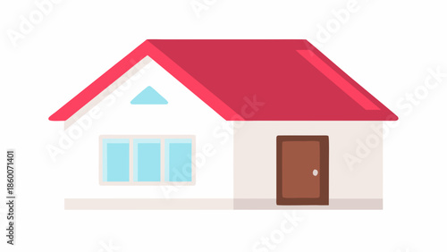 A cartoon style vector illustration of a house with a red roof and brown door