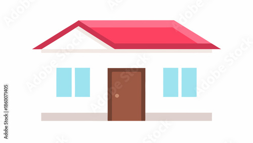 Vector illustration of a simple white house with red roof and brown door