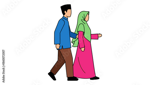 Diverse Couple Walking Outdoors with Coffee and Smartphone