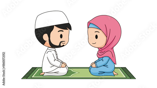 Muslim man and woman praying together during spiritual practice in a peaceful setting