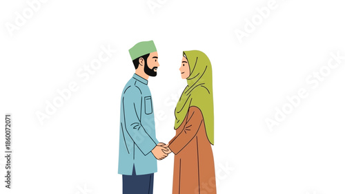 Couple Holding Hands in Traditional Attire Engaging in Cultural Exchange