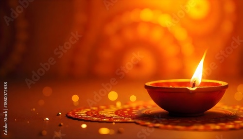 Diwali Festival Flat Background with Decorative Diyas and Gold Accents