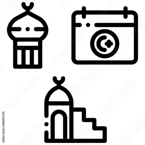 Religious Dome Icons With Calendar Symbol And Staircase Architecture Illustration Collection