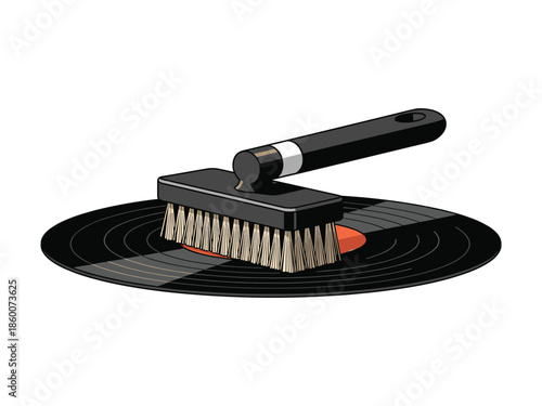 Vector Illustration of Grill Brush with Black Handle